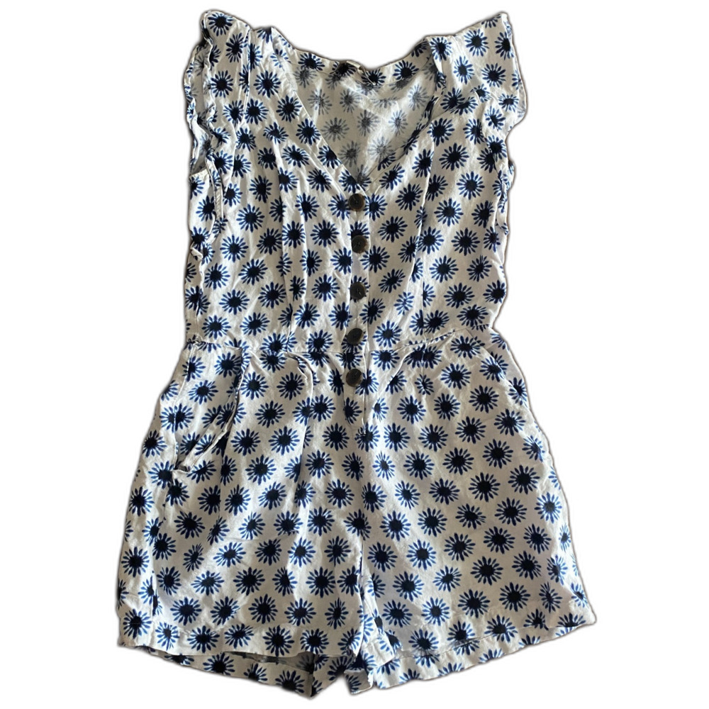 Loft Blue Linen Medallion Print Romper Women’s 0